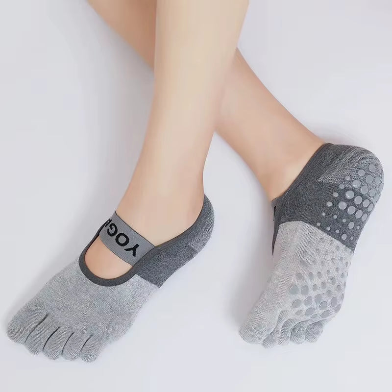 PinkFlex GripToe Five-Finger Yoga Socks