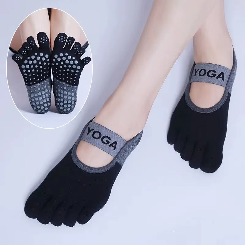 PinkFlex GripToe Five-Finger Yoga Socks