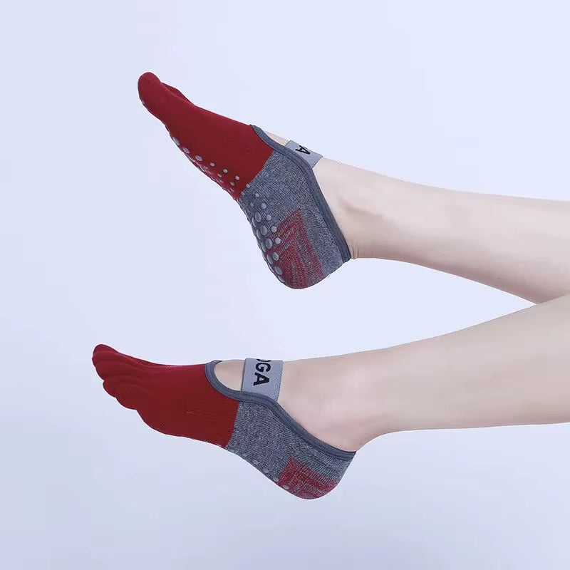 PinkFlex GripToe Five-Finger Yoga Socks